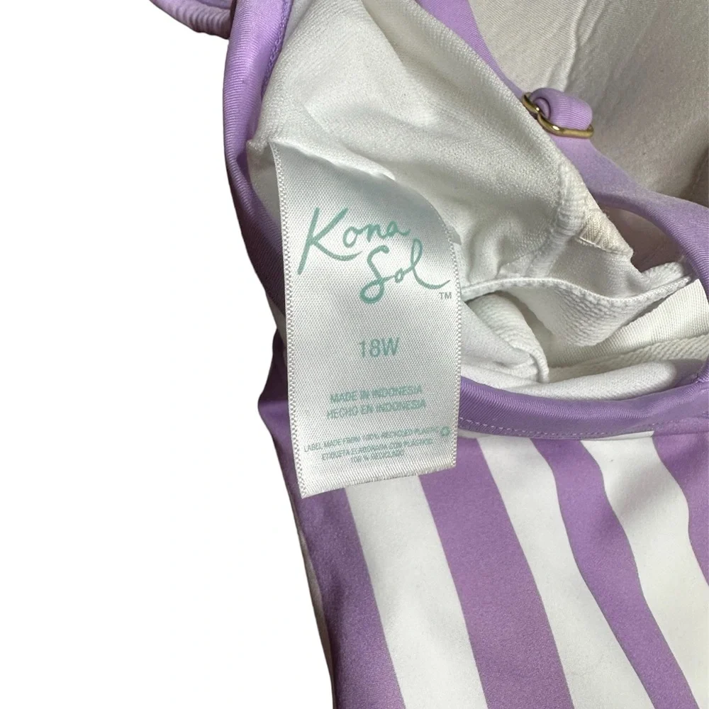 Kona sol women’s purple and white stripe one piece plus size swimsuit size 18W